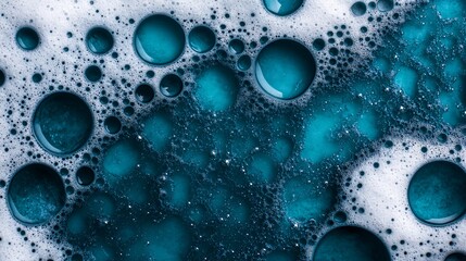 Abstract blue bubbles and foam close-up