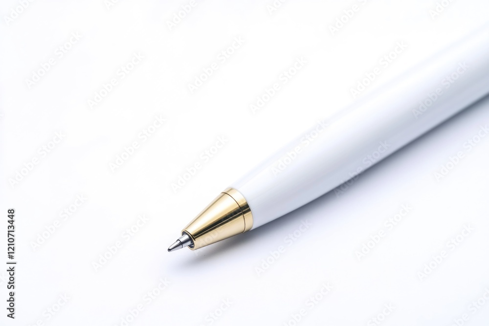 Poster a close-up shot of a pen on a white surface, ideal for use in graphics and design projects