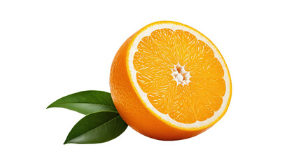 Fresh orange fruit with leaf isolated on transparent background.