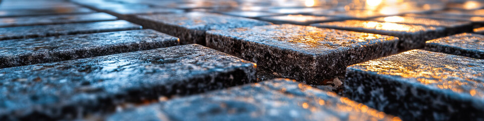 Close-up of Wet Granite Paving Stones