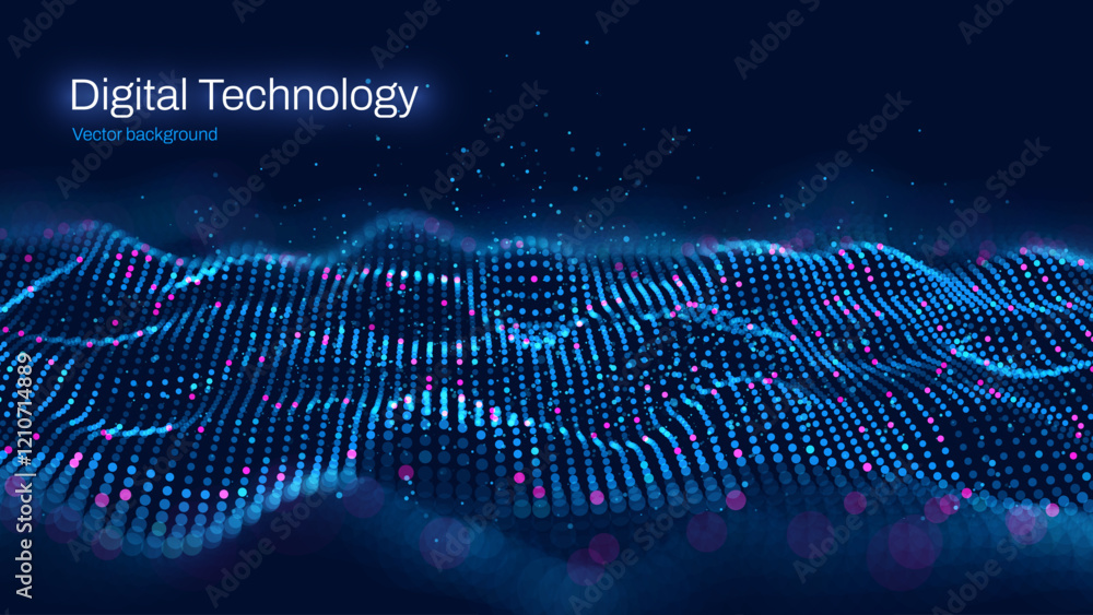 Poster Cyber Big Data Flow Particles Bokeh. Digital Neural Network. Concept of AI Artificial Intelligence Technology Machine Deep Learning. Digital Communication. Science Technology Presentation Vector.