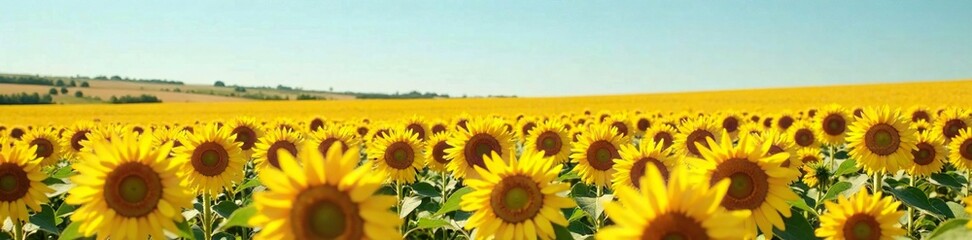 Fototapeta premium Field of sunflowers and wheat in a natural landscape, field, wheat
