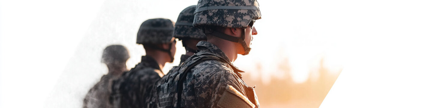Soldiers in Camouflage Uniforms at Sunset