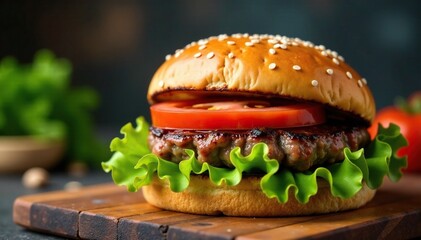 Crisp lettuce and juicy tomato on top of a beefy sandwich, lunch, fresh