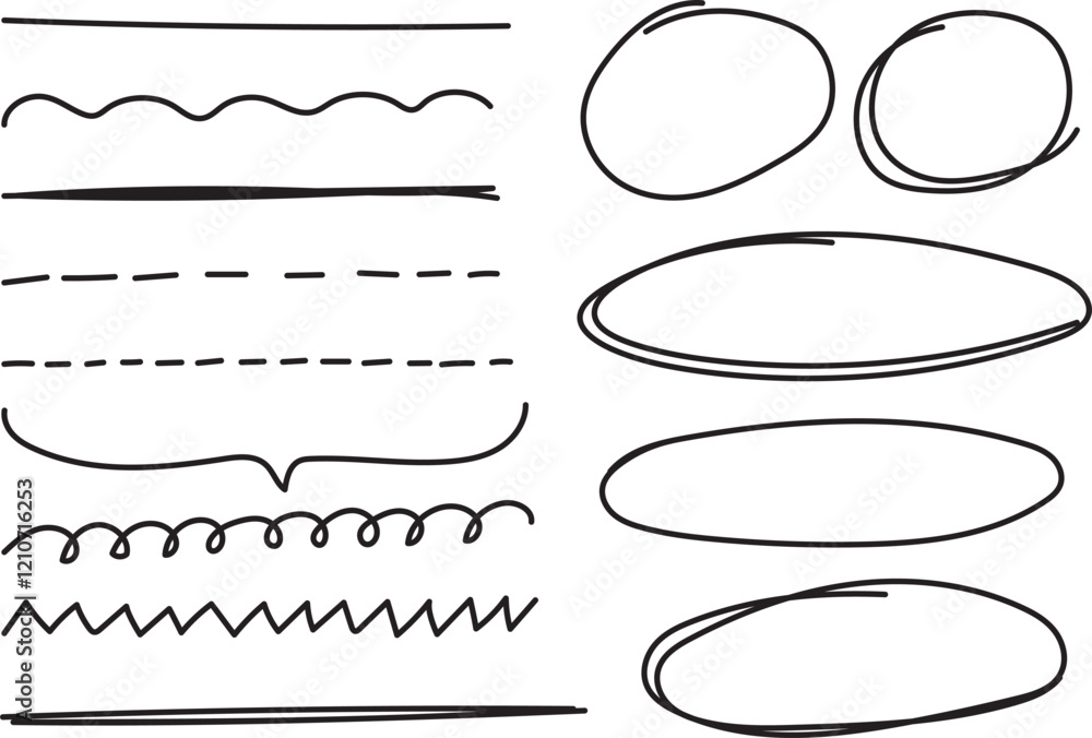 Aufkleber marker lines isolated on transparent background. set of different doodle, underline, arrows. hand dr