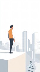 Businessman on rooftop looking at city skyline. Vision, goals, success, challenges, leadership, strategy, growth, development. #business #city #vision