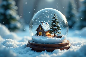miniature winter wonderland in a glass sphere, snowflakes, frozen