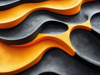 Obraz premium Abstract design featuring flowing orange and black shapes with textured surfaces.