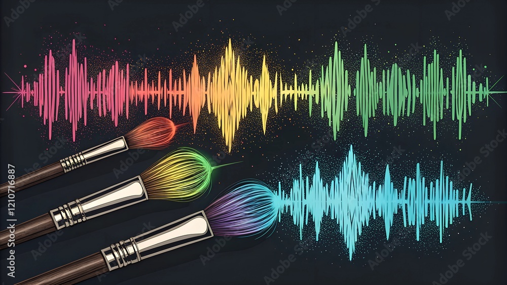 Poster this image features a creative concept that combines sound waves with paintbrushes.