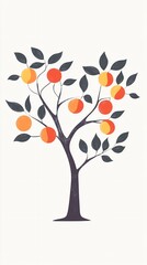 Obraz premium Stylized Orange Tree with Vibrant Colors - Modern Botanical Illustration for Art Prints, Wall Decor, and Home Decor