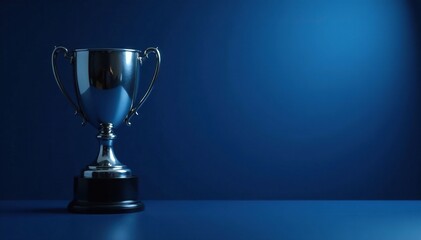 Shiny silver trophy against a dark, gradient blue background, gradient, dark blue, ombre