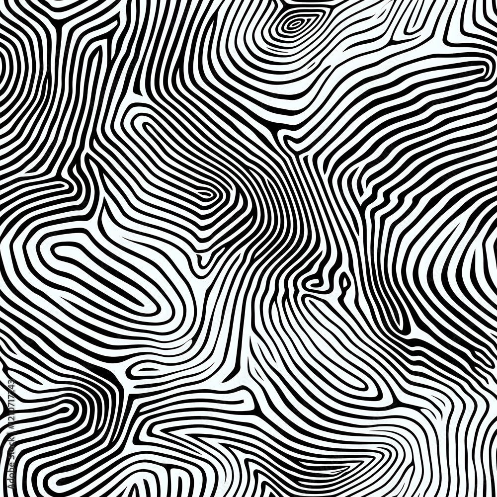 Poster abstract black and white wavy lines creating hypnotic topographic pattern. seamless background desig