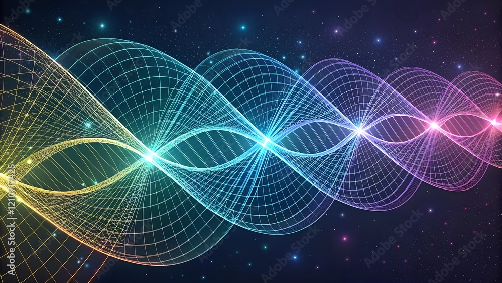 Poster this image features a mesmerizing abstract representation of waves rendered in a wireframe mesh stru