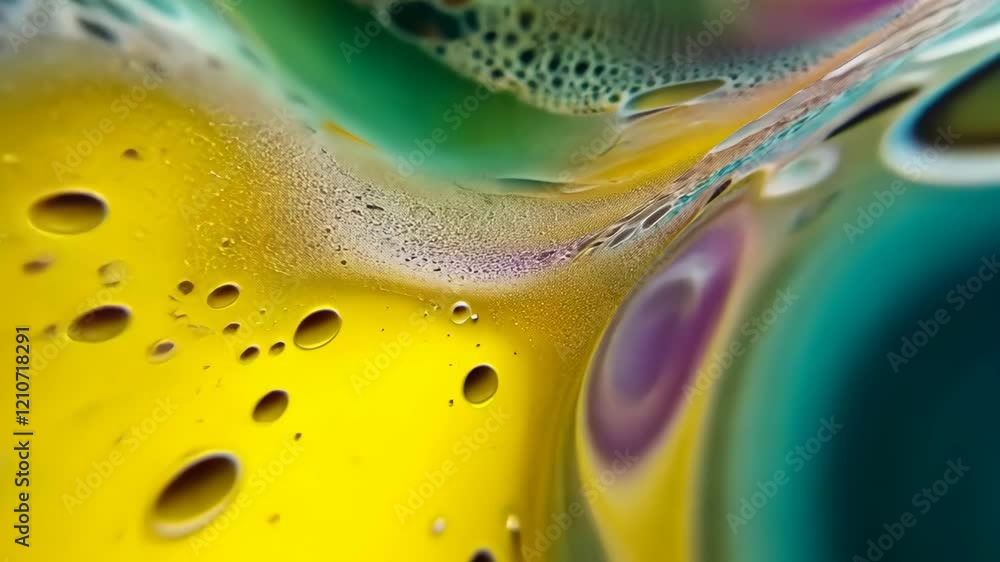 Poster colorful abstraction with vibrant hues and bubbles captured in a fluid composition
