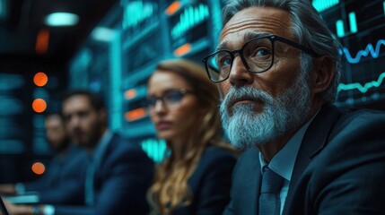 Business professionals engaged in a strategy meeting within a modern conference room