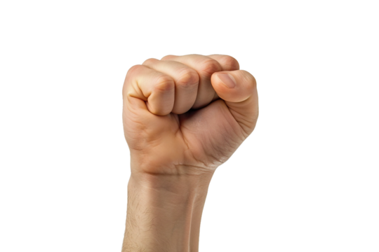 Confident clenched fist gesture with a strong presence isolated on transparent background
