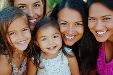 Obraz premium A group of women and one child posing together, smiling for the camera