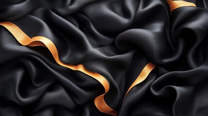 Elegant black silk fabric with gold ribbons draped beautifully
