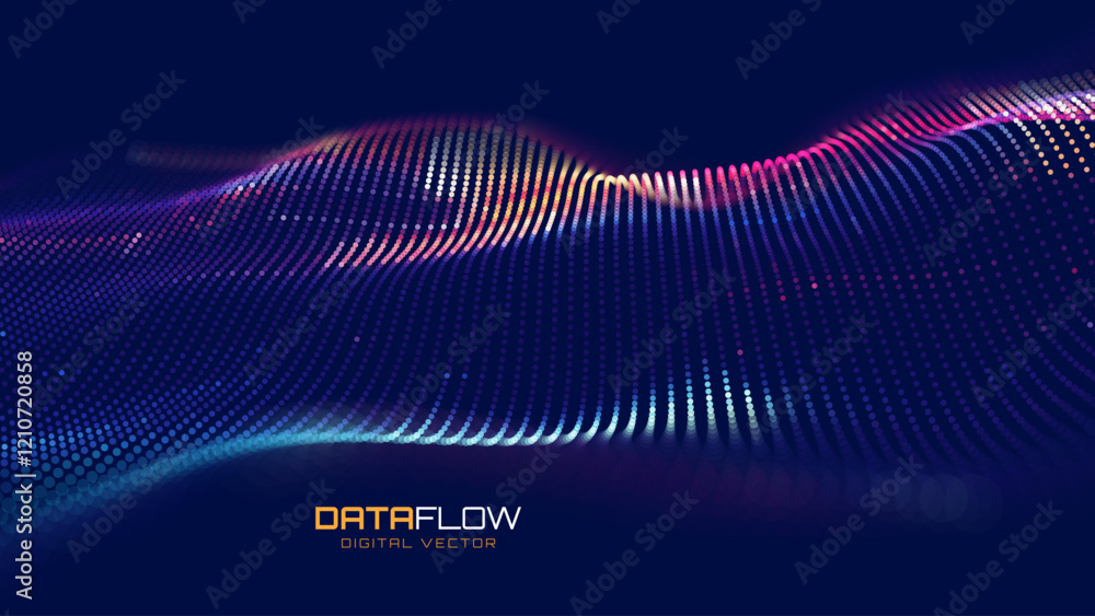 Poster Cyber Big Data Flow Particles Bokeh. Digital Neural Network. Concept of AI Artificial Intelligence Technology Machine Deep Learning. Digital Communication. Science Technology Presentation Vector.
