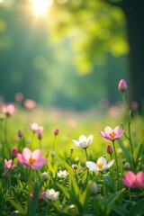 Gentle morning breeze rustling through flowers, gentle, serenity