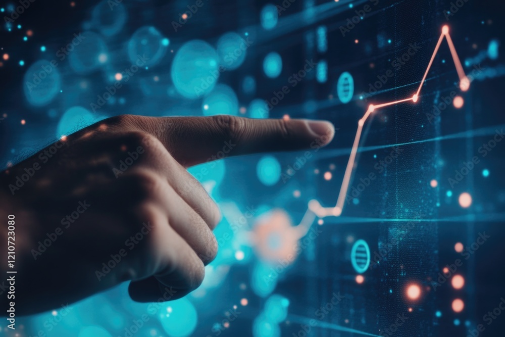 Poster a person examining data on a computer screen, possibly analyzing trends or results