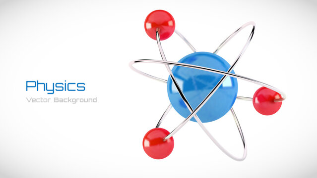 3D Glossy Atom with Orbital Electrons. Nuclear Energy, Scientific Research, Molecular Chemistry, Physics Science Concept. 3d Vector Illustration.