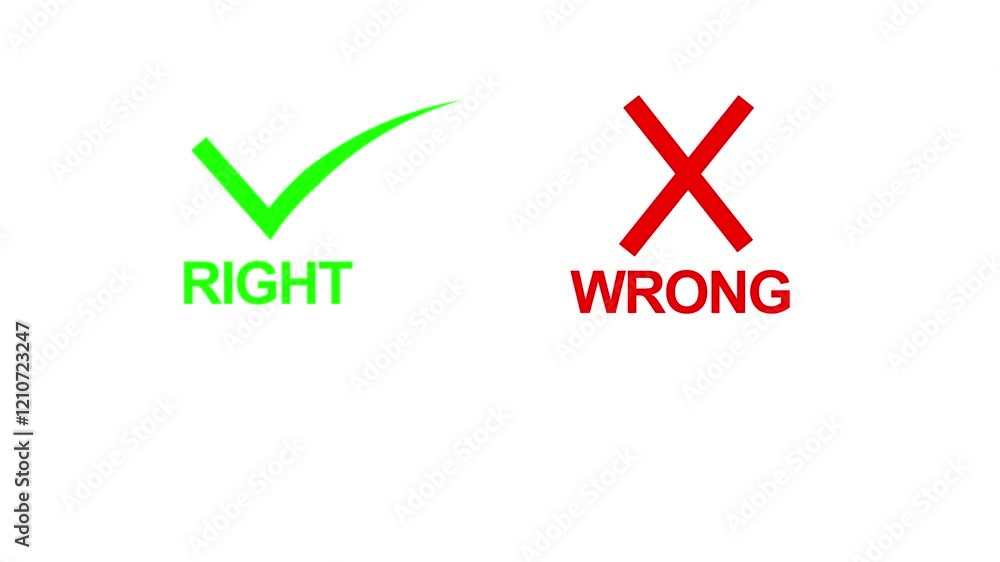 Poster tick or check mark and cross mark signs icon animation. false and true, right and wrong. correct and