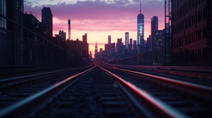 Fototapeta premium A city skyline with a train track running through it, perfect for urban landscape or infrastructure projects