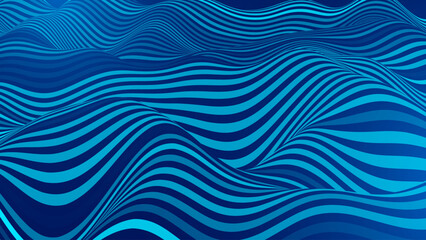 Blue Wavy Lines Summer Ocean Sea Waves Pattern. Simple Vector Abstract Liquid Stripes Background. Funky Groovy Waves, Fluid Shapes, Flow Texture. Minimalistic Stylish Decorative Design.