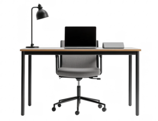 Office desk with lamp table isolated on transparent or white background