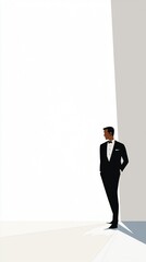 Elegant Man in Tuxedo: Minimalist Vector Art | Formal Attire | Confident Pose