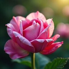 Fototapeta premium Delicate pink petals unfolding in the morning dew, flowers, unfold, fresh