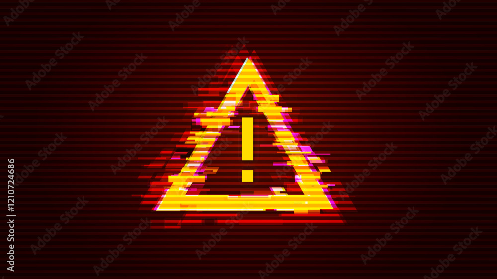 Poster Attention Danger Symbol on Dark Background. Computer Virus. System Hacked Error Sign. Malware, Ransomware, Data Breach Concept. Vector Illustration.