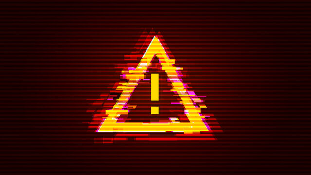 Attention Danger Symbol on Dark Background. Computer Virus. System Hacked Error Sign. Malware, Ransomware, Data Breach Concept. Vector Illustration.