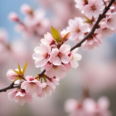 Fototapeta premium Blooming cherry blossoms with a soft-focus background