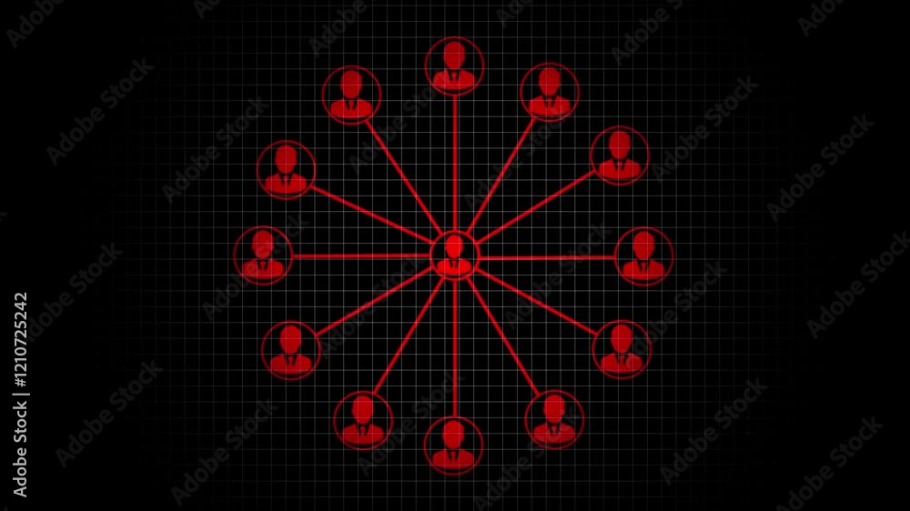 Aufkleber social network icon animation with red color on black background. .animation of network of connectio