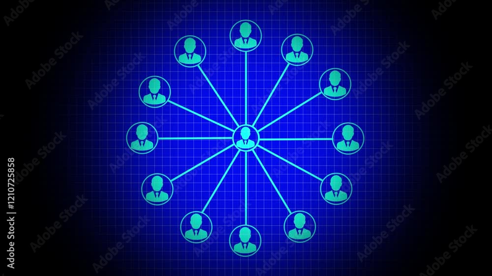 Aufkleber social network icon animation with cyan color on blue background. .animation of network of connectio