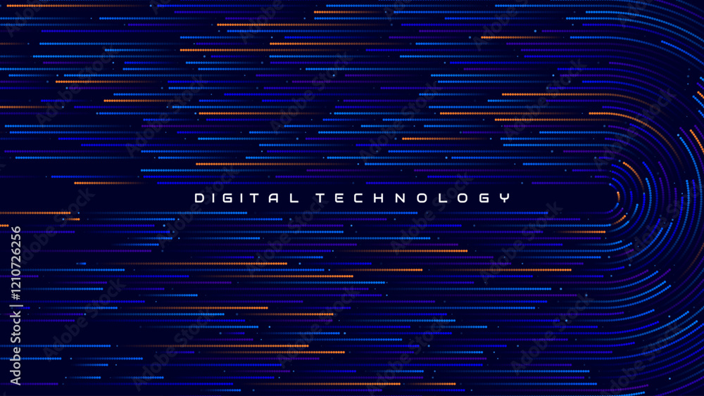 Poster Big Data Visualization. Circular Particles With Trails Vortex. Futuristic Science or Finance Infographic Design. Complex Visual Data Background. Abstract Data Flowing. Vector Illustration.