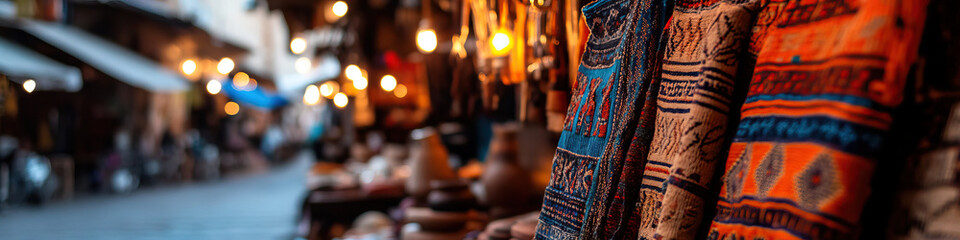 Fototapeta premium Night Market Textile Display with Blurred Background