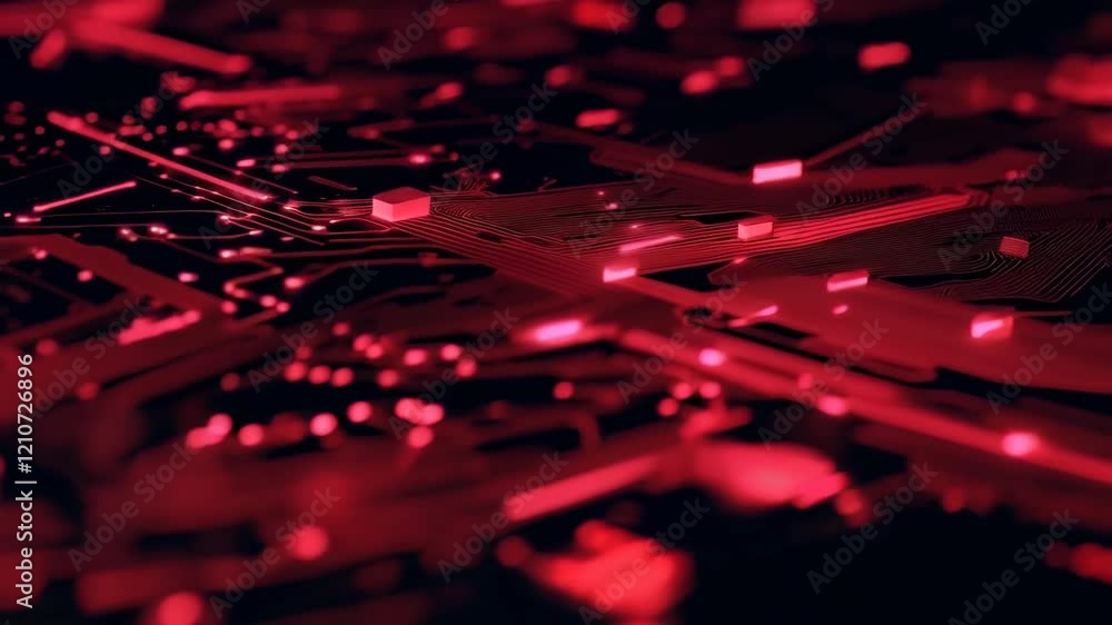 Poster dynamic circuit board with pulsing red light effects