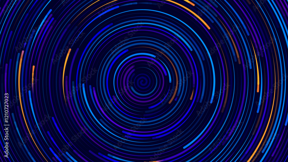 Poster Abstract Circular Pattern Vector Background. Round Colorful Arcs Spiral Backdrop. Moving Circles. 3D Tunnel Depth Effect. Vector Illustration. Radial Speed Lines.