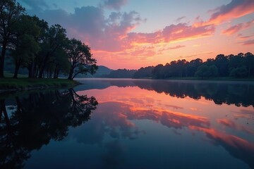 Lake Rawal calm water reflection trees twilight, twilight,