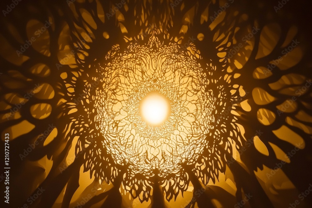 Poster a single light source beautifully highlights intricate cut-out paper art, casting elaborate shadows 