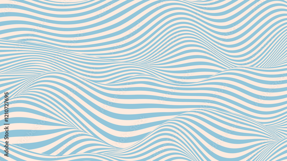 Poster blue wavy lines summer ocean sea waves pattern. simple vector abstract liquid stripes background. fu