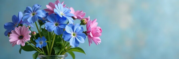 Blue forget me nots in a vase with other flowers, mixed, vase, arrangement