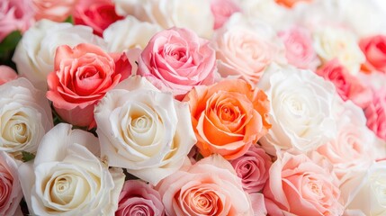 Obraz premium Colorful rose bouquet, close-up, floral arrangement, romantic background, perfect for cards