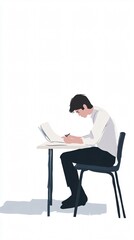 Man working at desk - Concentrated worker in minimalist style. Ideal for business, productivity, and work-from-home themes.