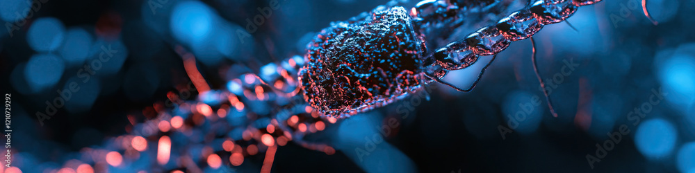 Poster 3d rendered microscopic structure with chain-like appendages