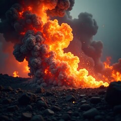 Fiery sparks dance amidst a whirlwind of swirling smoke, chaos, fire