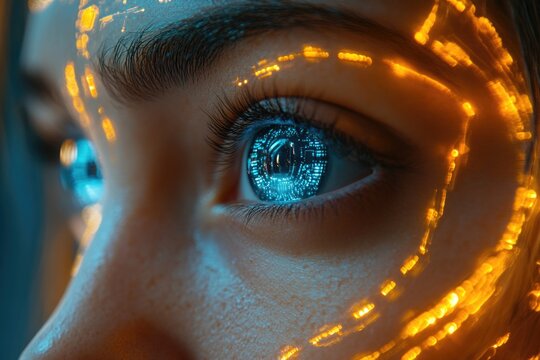 A detailed view of an eye with a unique, glowing design - Powered by Adobe